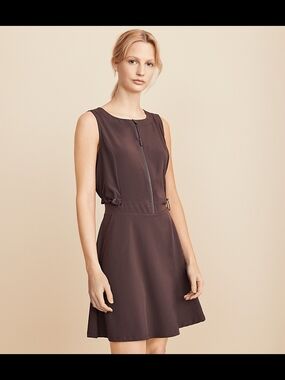 Lou & Grey Sleeveless Brown A-Line Zip-Front Skort Dress With Pockets Small